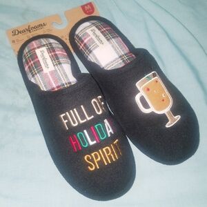 Black Mens Dearfoams Christmas Holiday Spirit Slippers Scuffs House Shoes Size M